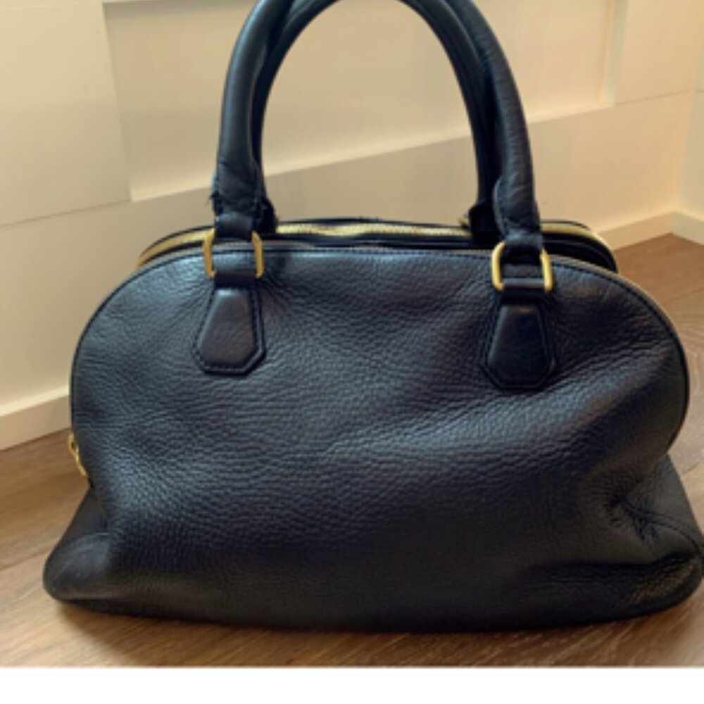 J Crew Black Doctor Bag with Gold Hardware and Zippers 15" 11" 7" approximate